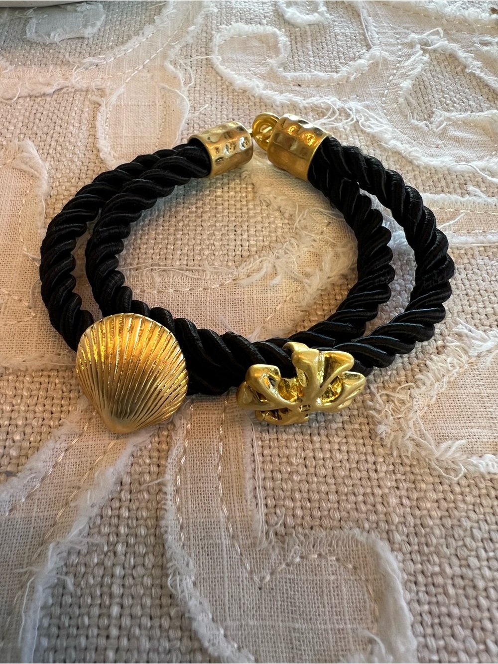 Tory Burch Black & Gold Rope Bracelet